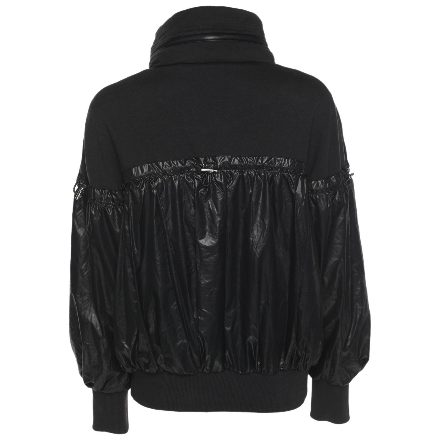 Women's Black Jersey Nylon Hoodie Jacket