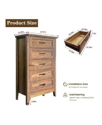 5-Drawer Wood Metal Handles Tall Chest of Drawers