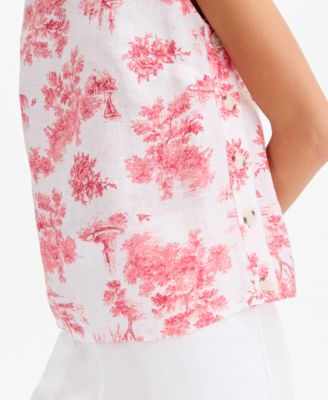 Women's 100% Linen Pleated-Back Sleeveless Top