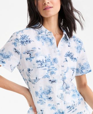 Women's 100% Linen Printed Camp Shirt