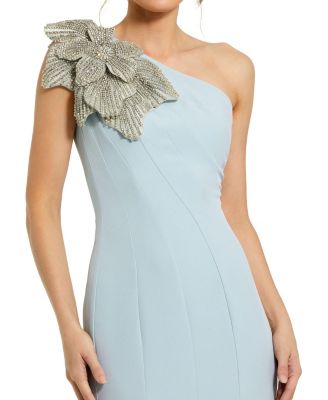 Petite One-Shoulder Gown with Floral Detail