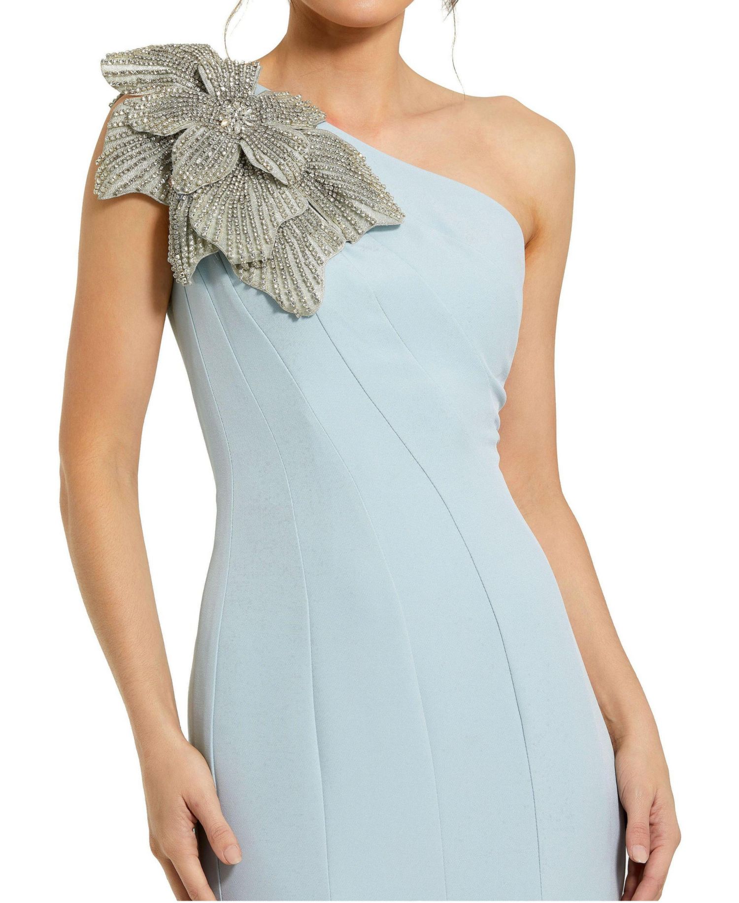 Petite One-Shoulder Gown with Floral Detail
