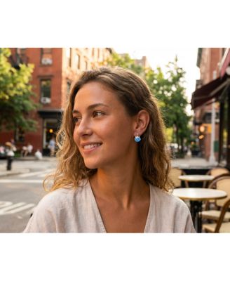 Created Blue Opal Hawaiian Nautical Tropical Beach Vacation Mollusks Clam Dangling Drop Stud Earrings Marine Life .925 Sterling Silver