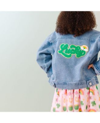 Little Girls Lucky Rainbow Patch St. Patrick's Day Denim Jacket