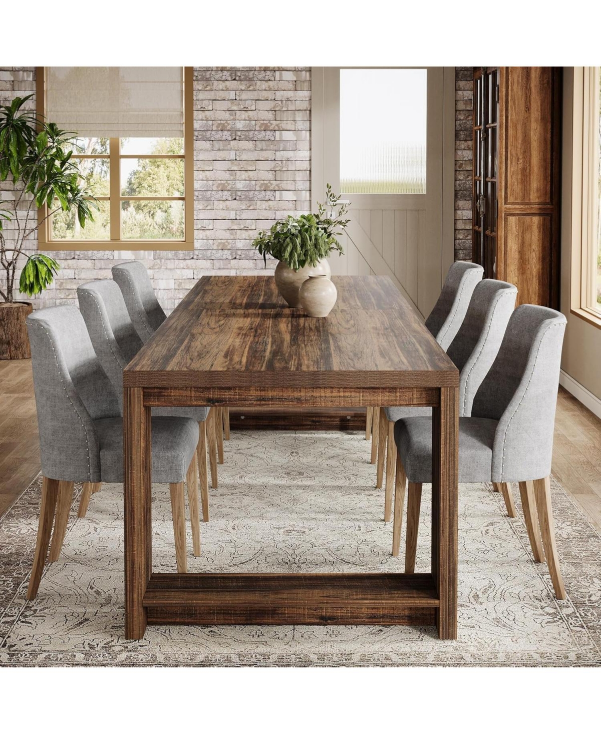 Tribesigns 86.61-Inch Dining Table for 6-8 People, Modern Narrow Long Kitchen Table with Pedestal Base, Farmhouse Extra Long Dining Room Furniture