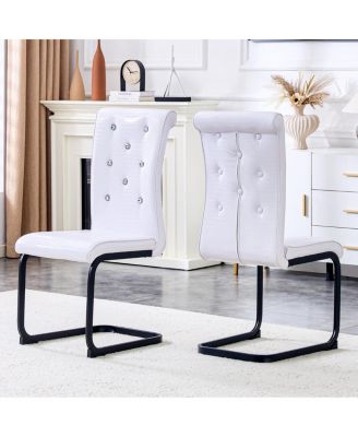 Set of 2 Retro Alligator Upholstered Dining Chairs with Crystal Buckle