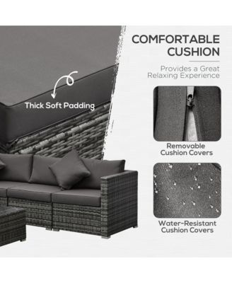 6-Piece Outdoor Patio Rat Wicker Furniture Set w/ Cushions Charcoal