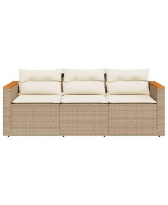 Patio Sofa with Cushions 3-Seater Beige Poly Rattan