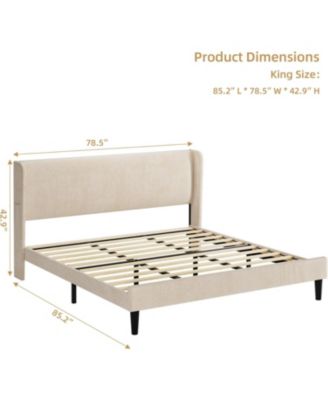 Assile Upholstered Bed Frame King with Wingback headboard, Platform Bed Frame with Headboard, Wood Slats Support, Noise Free