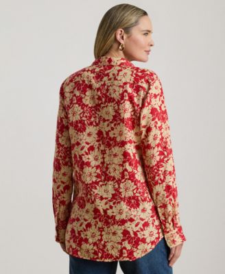 Plus Size Karrie Relaxed Fit Floral Point Collar Shirt
