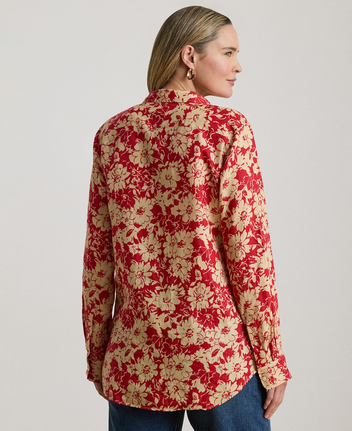 Lauren Ralph Plus Karrie Relaxed Fit Floral Point Collar Shirt