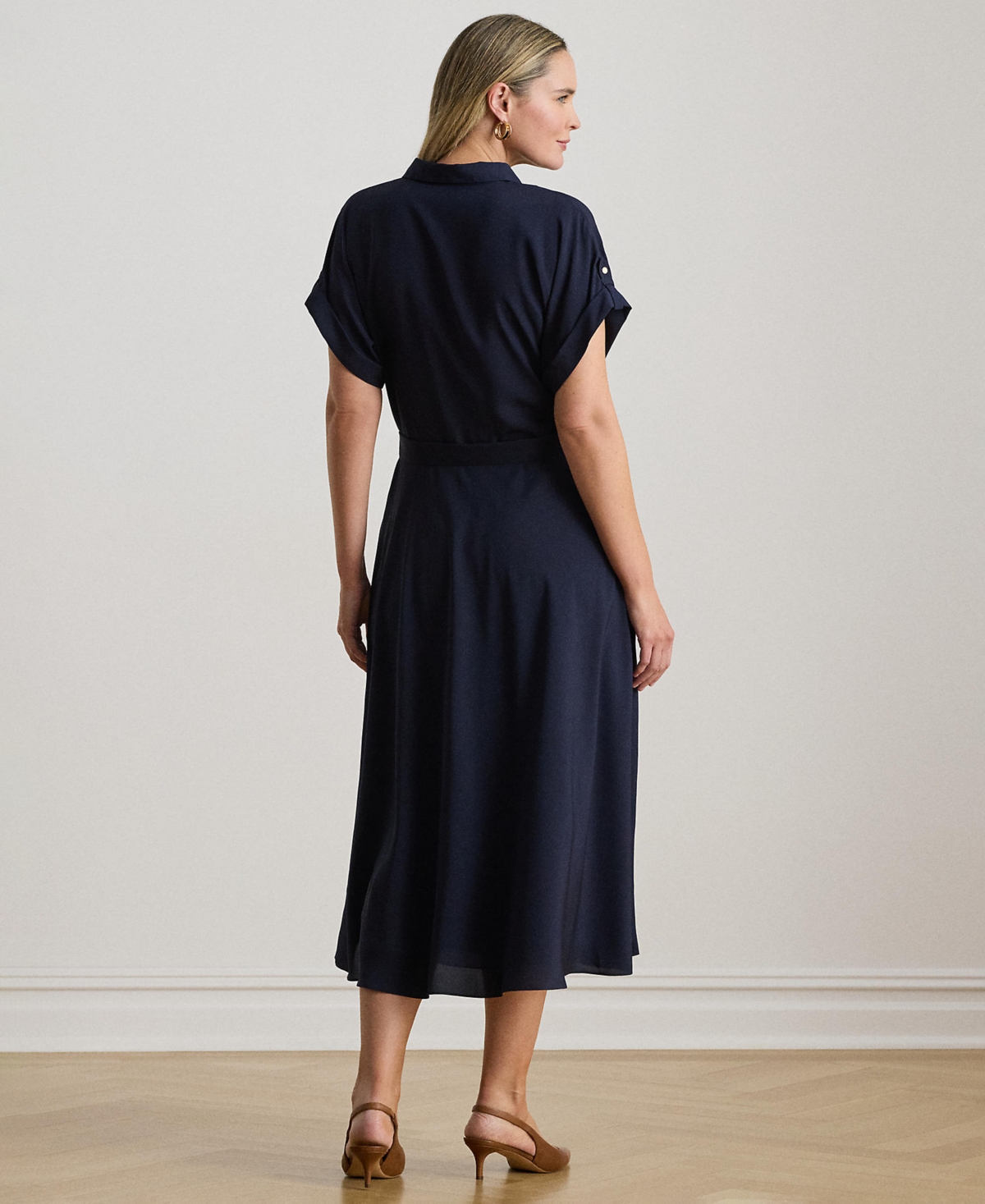 Lauren Ralph Plus Belted Crepe Surplice Neck Maxi Dress