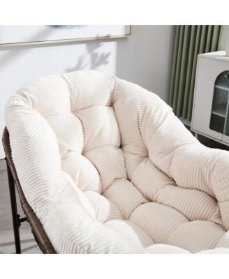 Outdoor Rattan Rocking Chair Padded Cushion Oversized Steel Frame Rocker Recliner for Front Porch Patio Garden Living Room