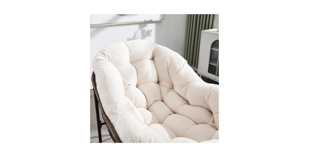 Flynama Outdoor Rattan Rocking Chair Padded Cushion Oversized Steel Frame Rocker Recliner for Front Porch Patio Garden Living Room