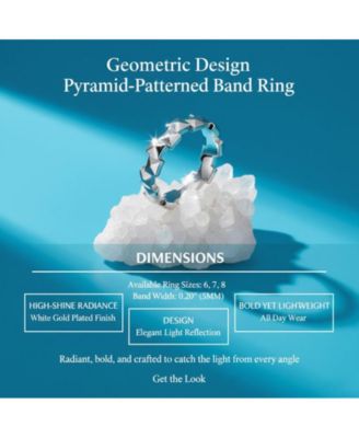 White Gold Plated Geometric Pyramid-Patterned Band Ring