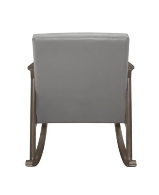 Faux Leather Rocking Chair Button Tufted Solid Rubberwood Frame 300lbs Capacity Upholstered Furniture