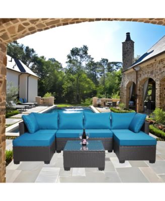 7 Piece PE Rattan Wicker Outdoor Garden Patio Furniture Set Cushioned Sofa and Coffee Table