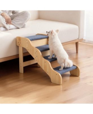 4-Step Wooden Pet Stairs for High Beds, Sofa, or Car, Non-Slip Surface, 150 lb Capacity