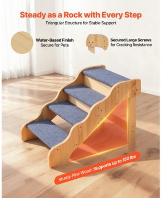 4-Step Wooden Pet Stairs for High Beds, Sofa, or Car, Non-Slip Surface, 150 lb Capacity