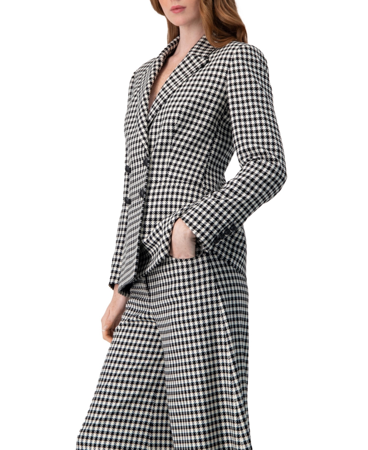 Ivonne Women's Double-Breasted Houndstooth Blazer