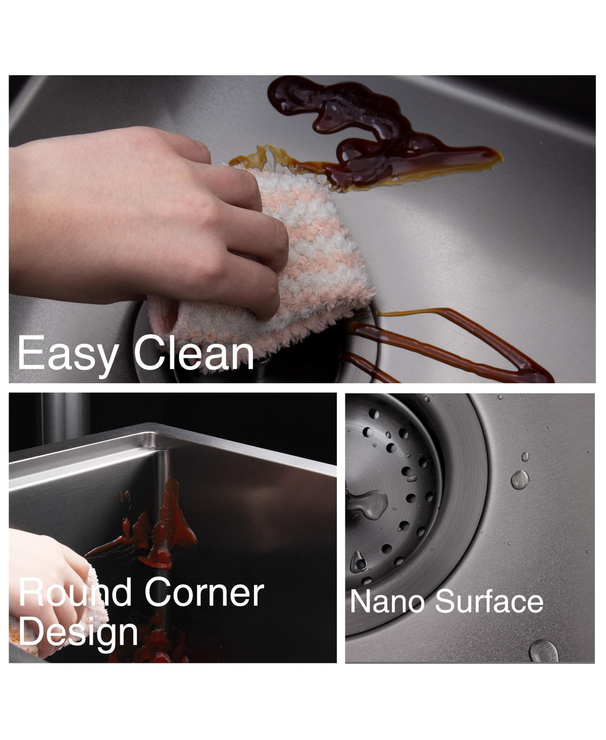 flynama 27x22x10inch Gunmetal Kitchen Sink Topmount Stainless Steel Worksation Single Bowl