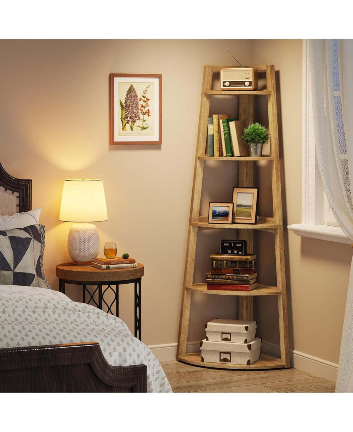 Tribesigns 70 inch Tall Corner Shelf, 5 Tier Modern Corner Bookshelf Bookcase Industrial Corner Ladder Shelf Plant Stand