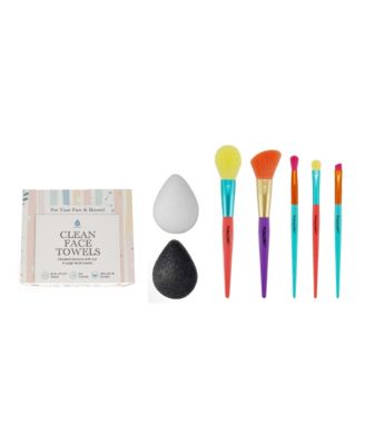 Flawless Skin & Makeup Prep Kit – Brush Set, XL Clean Face Towels & Konjac Sponge
