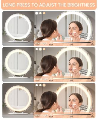 19 in Vanity Mirror with Led Lights, Large Round Makeup Mirror with Touch Control and 3 Color Lighting Modes