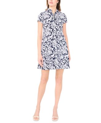 Petite Zip-Front Beaded Collared Neck Short Dress