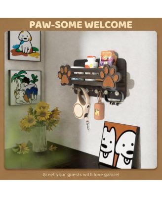 Cute Dog Paw Wall Organizer with Shelf & Hooks for Leashes and Accessories
