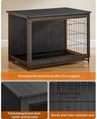 Indoor Dog Crate Furniture with Double Doors, Reversible Side Door, Removable Tray, Top Holds 154 lb