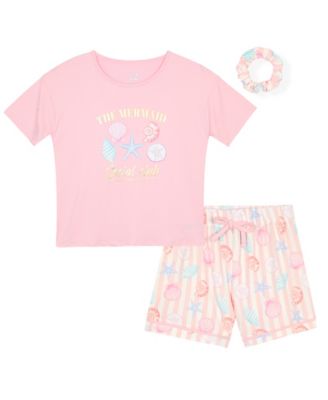 Girls' 7-16 Mermaid Top, Shorts & Scrunchie, 3-Piece Pajama Set