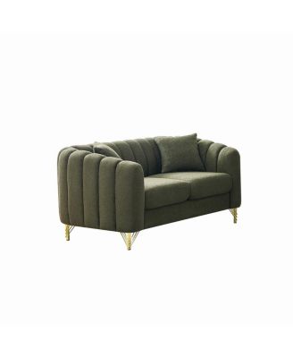 63" Chenille Loveseat Sofa, Luxury Tufted Couch with Gold Metal Legs