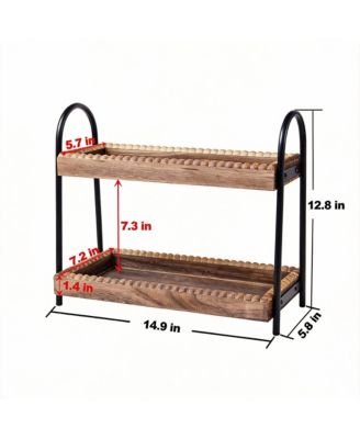 Wooden Beaded 2-Tier Bathroom Organizer for Cosmetics and Coffee