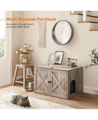 Litter Box Enclosure Cabinet with Divider, Barn-Style Doors, Hidden Cat Washroom Furniture, Indoor Use