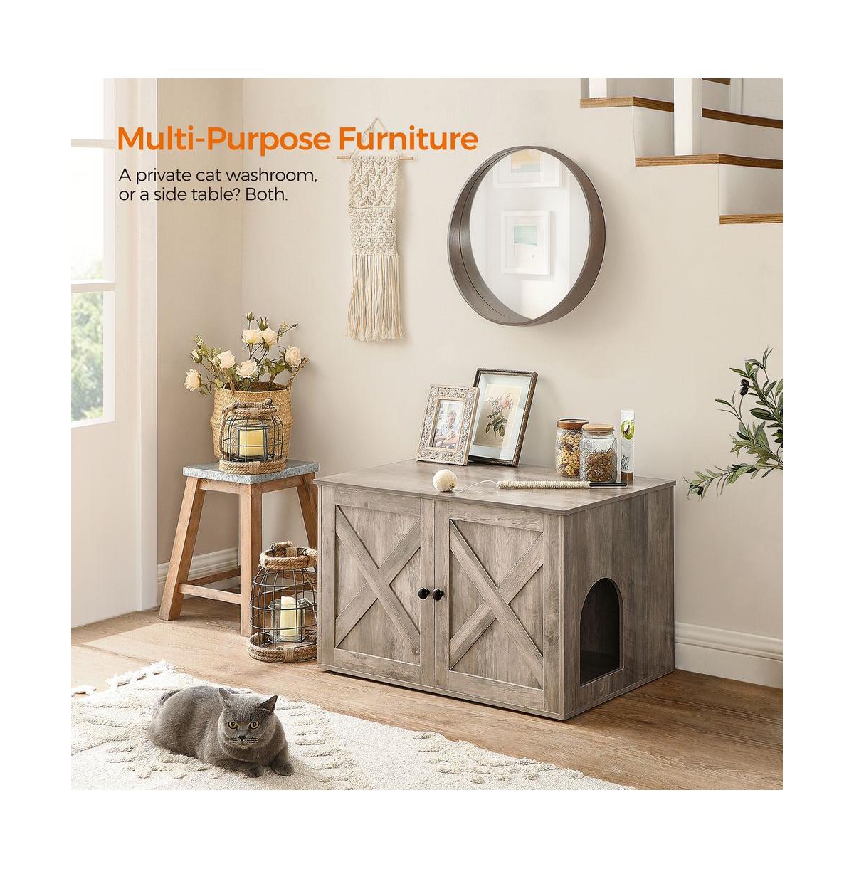 Litter Box Enclosure Cabinet with Divider, Barn-Style Doors, Hidden Cat Washroom Furniture, Indoor Use