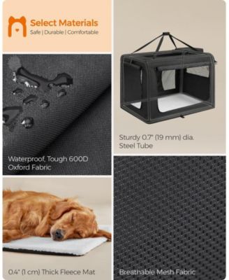 48" Foldable Soft Dog Crate, Portable Carrier with Steel Frame, Mesh Windows, Storage Pockets, 92–110 lb