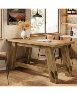 63" Counter Height Bar Table with Footrest, Rectangular Tall High Top Pub Table, Industrial Home Bar Unit, Rustic Brown