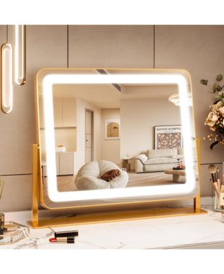 LED Vanity Mirror, 19.7" x 17.5" Touch Screen Makeup Mirror with 3 Lighting Modes, Adjustable Tabletop Design