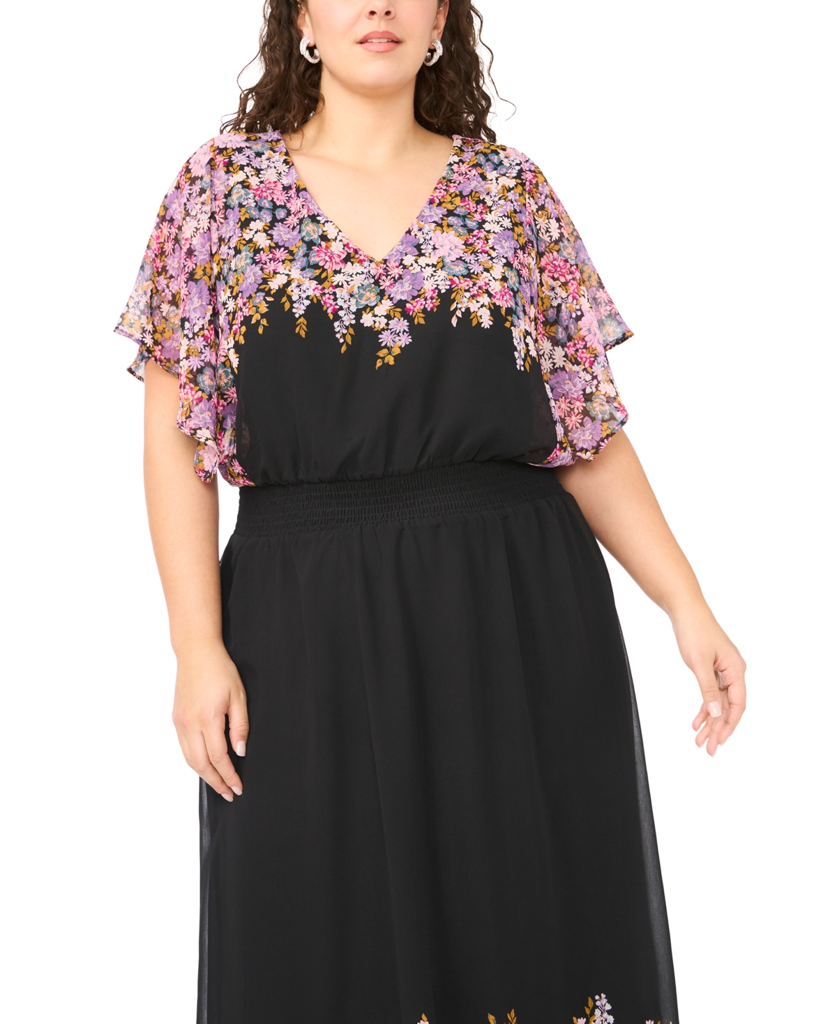 Msk Plus Flutter-Sleeve V-Neck Maxi Dress