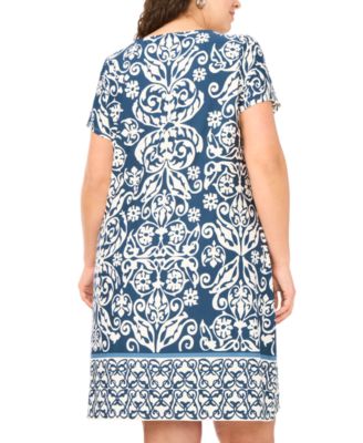 Plus Size 3-Ring Keyhole Neck Short-Sleeve Dress