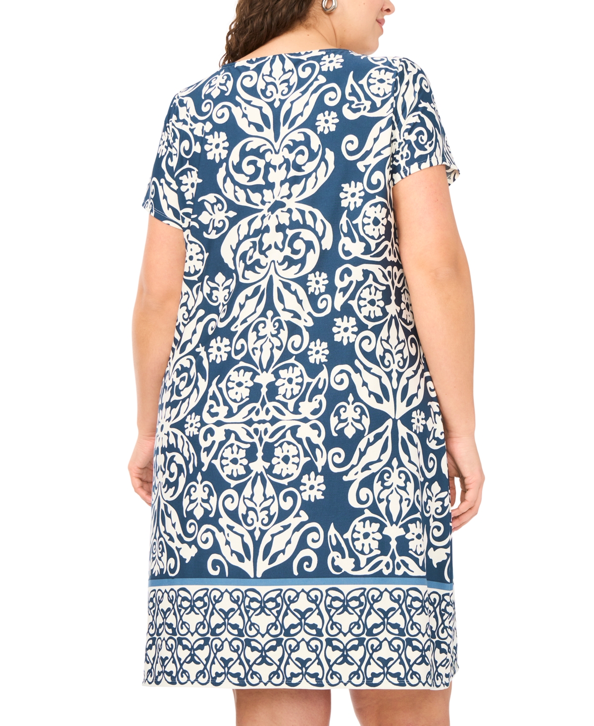 Msk Plus 3-Ring Keyhole Neck Short-Sleeve Dress