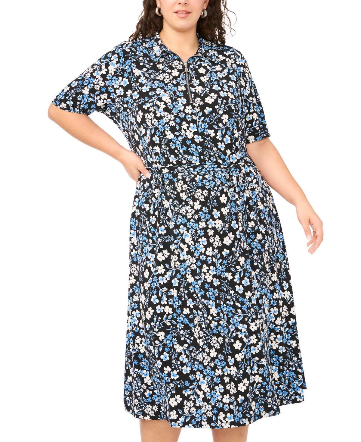 Msk Plus Printed Short-Sleeve Midi Dress