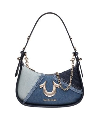 Frayed Denim Horseshoe Flap Shoulder Bag