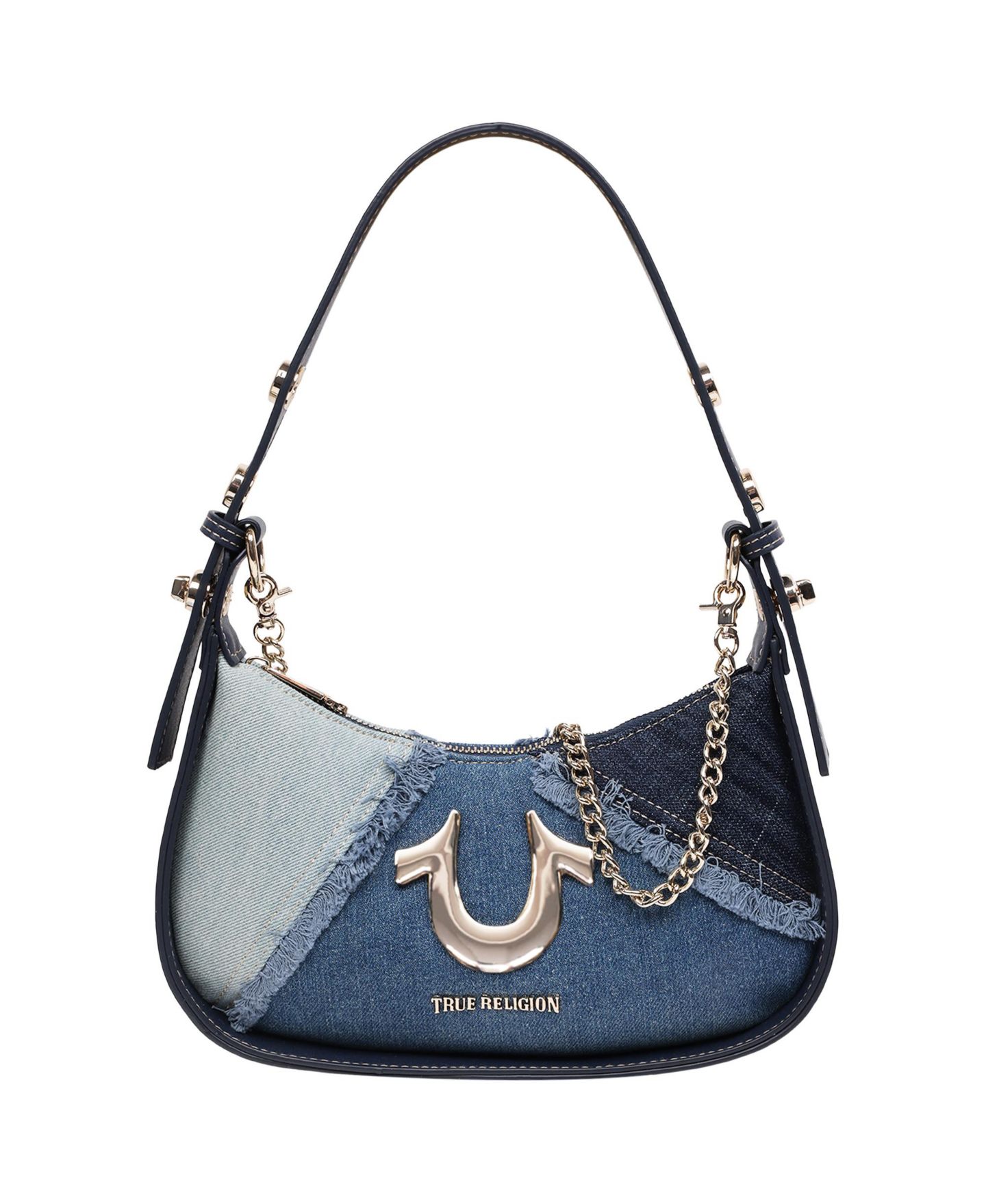 Женская сумка True Religion Frayed Denim Horseshoe Flap Shoulder, цвет: Джинсовый / Синий — фото 1