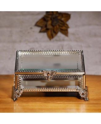 Vintage Glass Jewelry Box with Hinged Lid for Rings and Trinkets