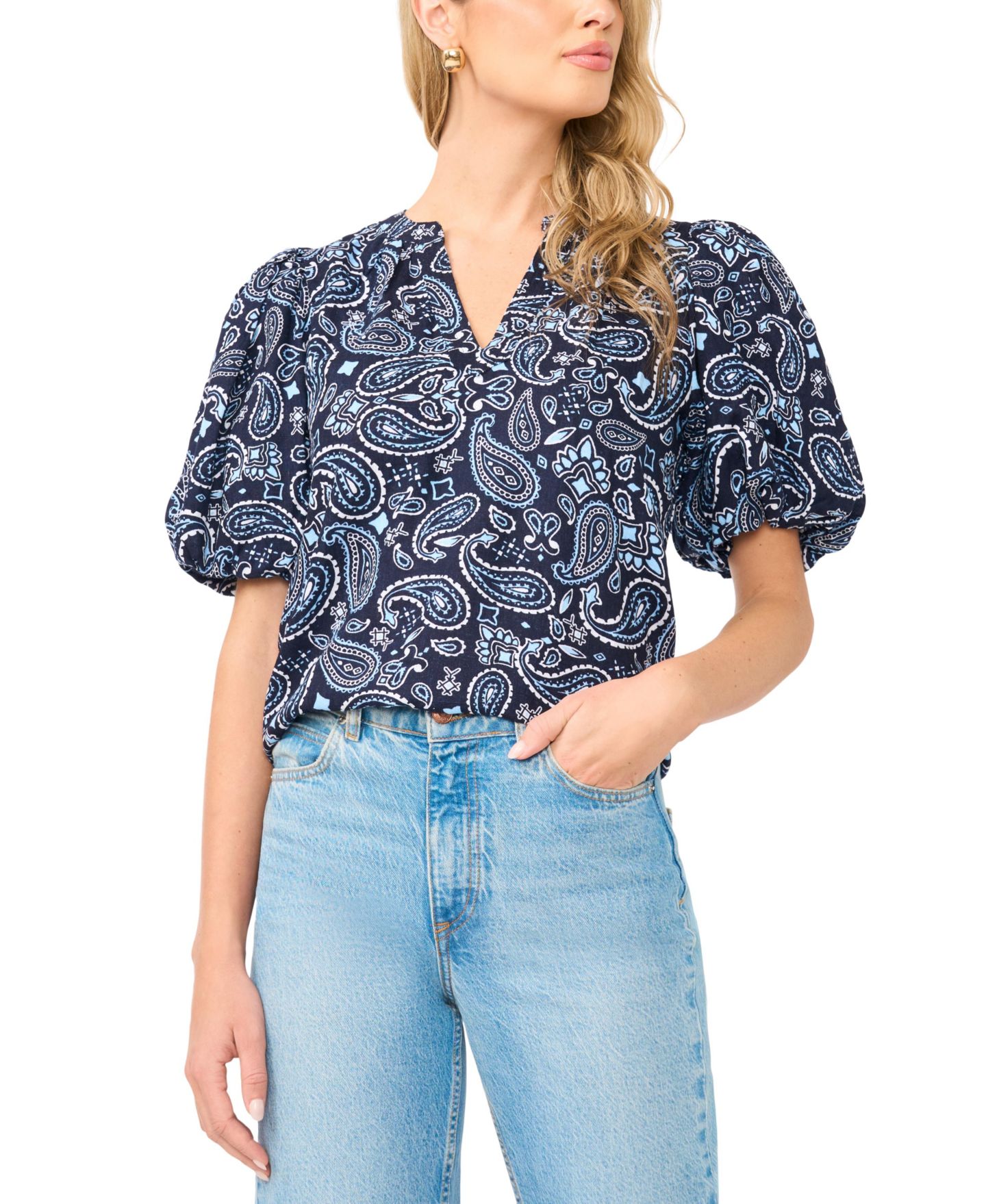 Женская блузка Vince Camuto Short Puff-Sleeve, цвет: Тёмно-синий — фото 1