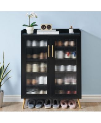 5-Tier Shoe Storage Cabinet with Glass Doors, Adjustable Shelves, Entryway Shoe Organizer for Hallway, Living Room