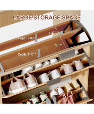 Wave Design Shoe Cabinet with 3 Slip Drawers, 2 Drawers, Raised Edges, and Fluted Details – Slim Hidden Wooden Shoe Organizer for Entryway