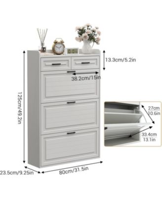 Shoe Storage Cabinet with 3 Flip Drawers and 2 Drawers, Hidden Wood Shoe Cabinet for Entryway Narrow Shoe Rack